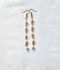 White Faux Pearl Bead Dangle Hook Chain Earrings Gold Tone Boho Chic Mod Party
