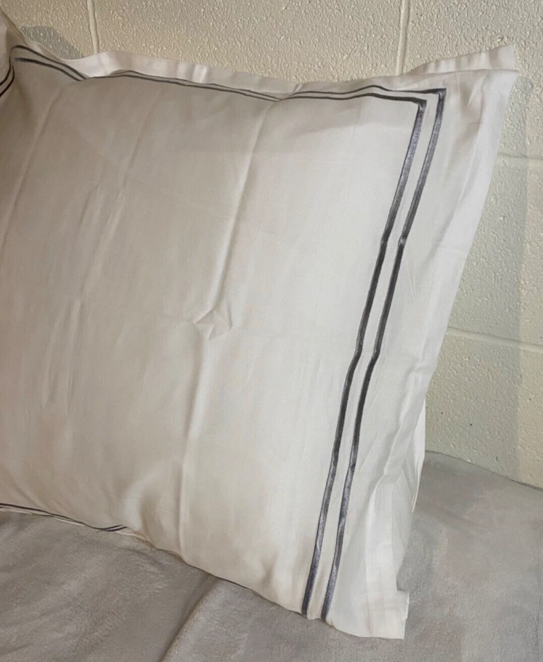 WAMSUTA White Silver Embroidered Edge 1 Euro Pillow Shams 100% Cotton - Image 3 of 4