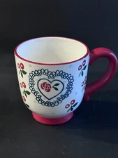 Potter's Studio Floral Heart Cherry Ceramic Coffee or Tea Mug Cup 12 oz.