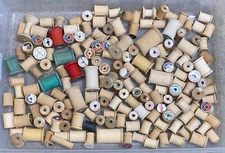 Vintage Lot Of 175 Empty Wooden Sewing Thread Spools Various Brands