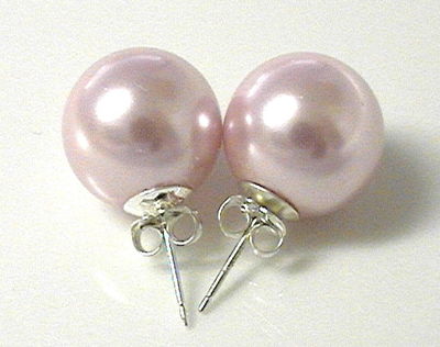 6mm 8mm 10mm 12mm 14mm PINK Sea Shell Pearl Stud Earrings Sterling