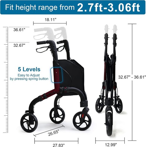 Premium 3-Wheel Rollator Walker – Lightweight, Foldable, Mobility Aid w/ Storage - Picture 2 of 7
