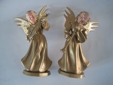 Hong Kong Plastic Angel Figurines Gold Trumpet Lute 4.5" Lot 2