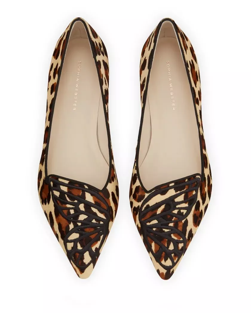 New Sophia Webster Bibi Leopard Calf Hair Butterfly Ballerina Flats 38.5 EU 395