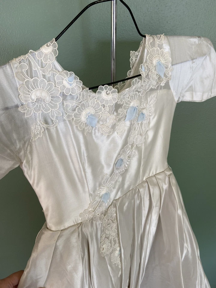Vestido de Fiesta Vintage Años 50 Blanco Comunión Flor Niña Azul Floral Cottage Core Foto 3 de 4