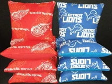 Set Of 8 Detroit Lions Red Wings Cornhole Bean Bags FREE SHIPPING