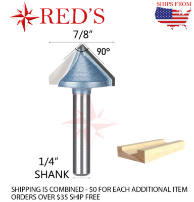 Tideway Carbide IND LC03081404 90 degree V groove Carving 1/4'' shank router bit