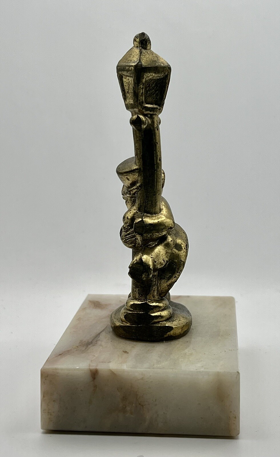 Vintage Miniature Drunk Man on a Lamp Post Figurine Brass Mounted on