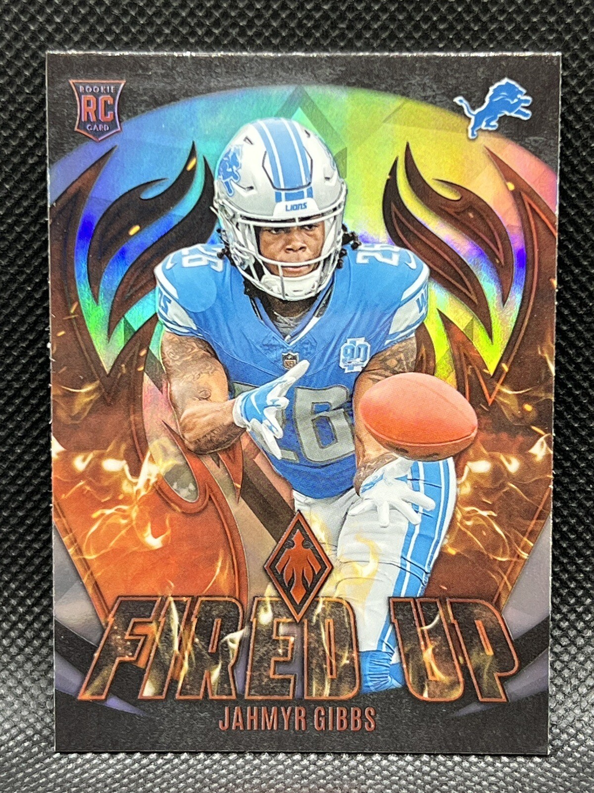 2023 Jahmyr Gibbs Phoenix Fired Up Silver Prizm RC Detroit Lions #FU-10