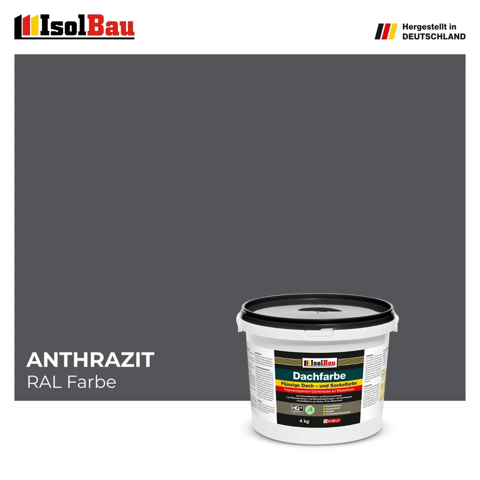 ISOLBAU Dachfarbe Sockelfarbe Anthrazit 4 kg Fassadenfarbe RAL Farbe Polymermembran
