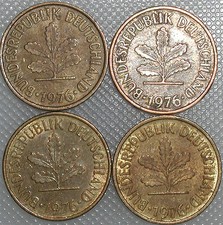 5 Pfennig 1976 D F G J Kompletter Satz