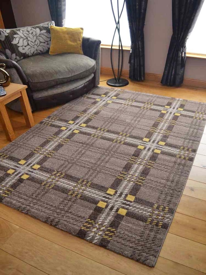 Modern Soft Tartan Rugs Highland Check Long Floor Runner Small Extra