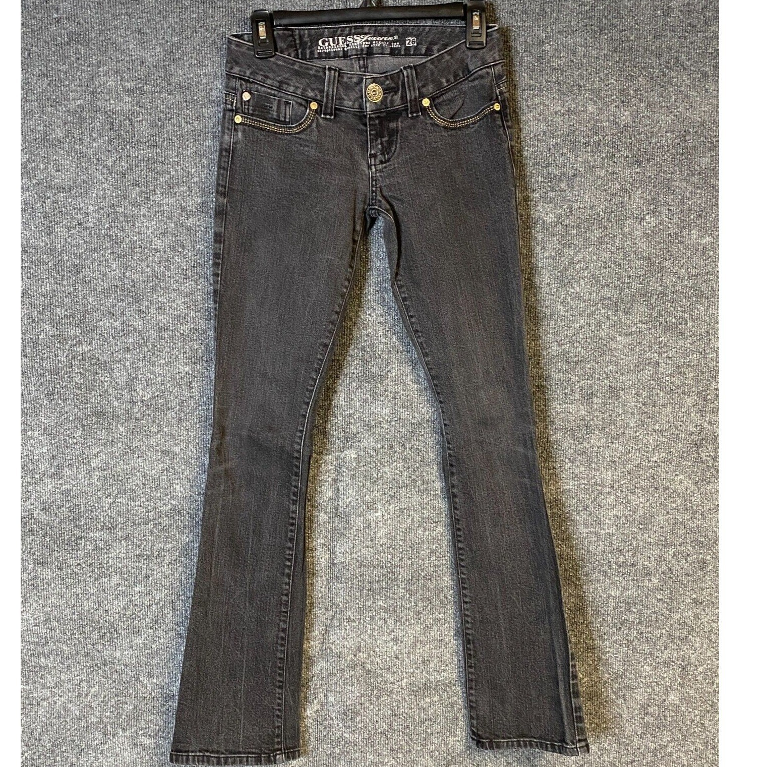 Guess Jeans Womens Size 26 Flare Bootcut Denim Pants Gray Embroidered