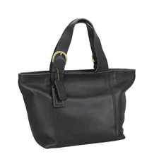 Coach Hand Bag Leather Black Gold Auth yk15851