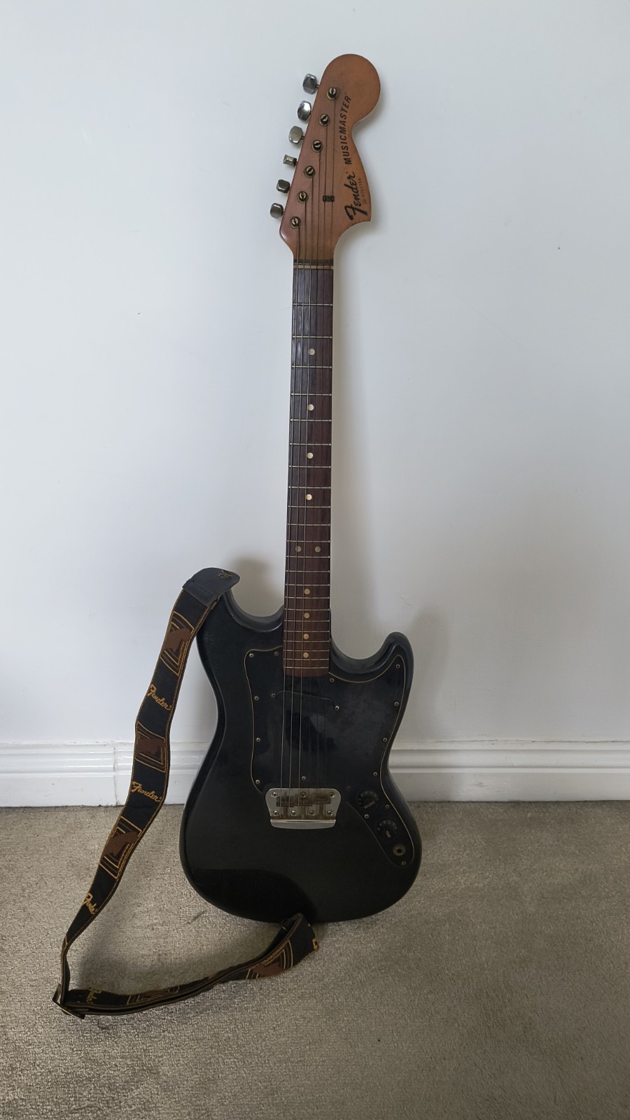 Vintage 1977-1978 Fender Musicmaster USA Black WITH Original 70s Fender Strap