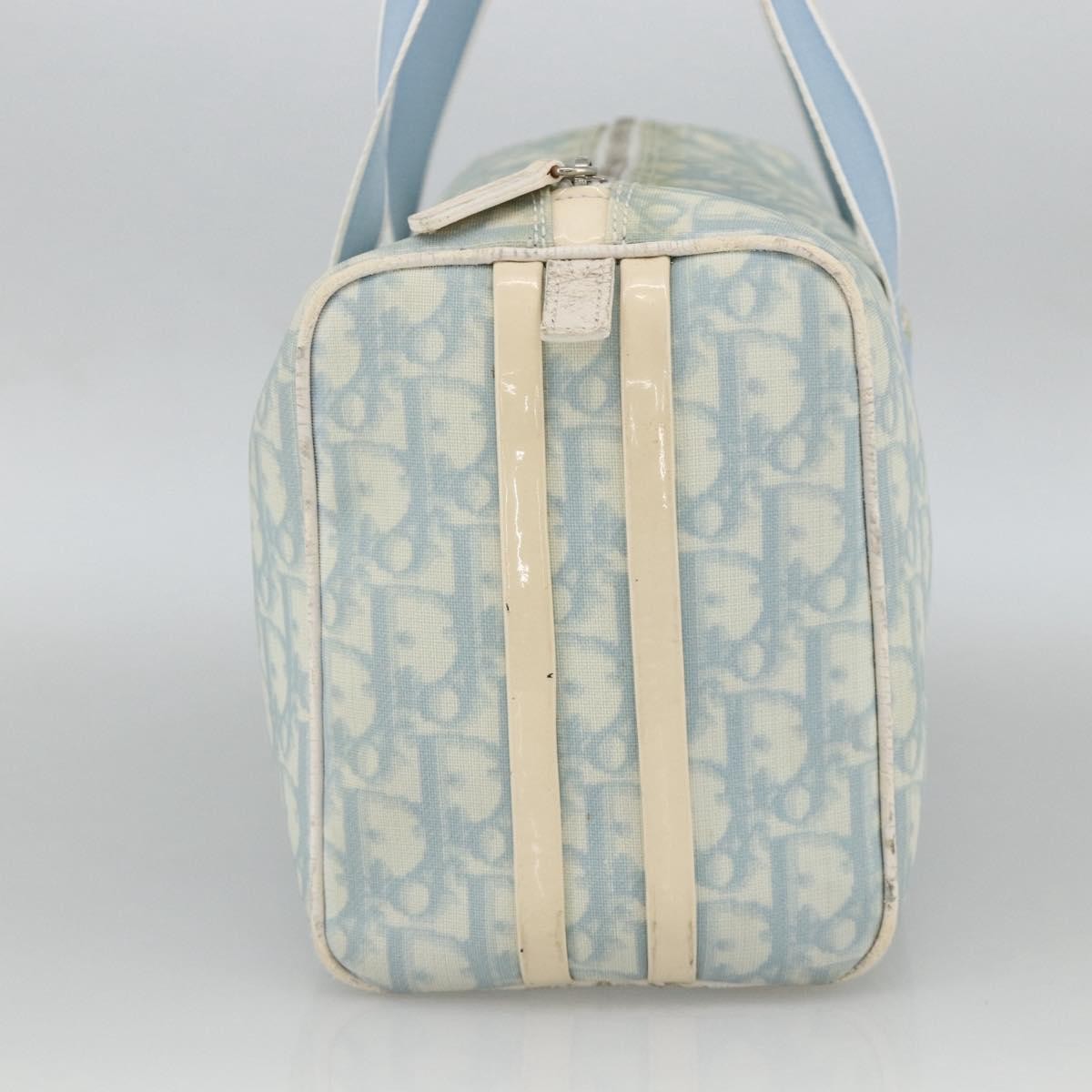 Christian Dior Trotter Canvas Boston Bag PVC Light Blue Silver