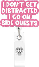 Funny Nurse Badge Reel, Side Quests Retractable Badge Holder with Clip, Cute Gif