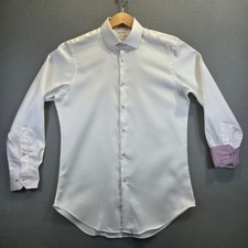 T.M. Lewin White Fitted Long Sleeve Button Up Flip Cuff Dress Shirt Size 15.5/33