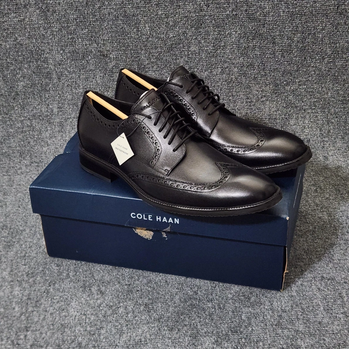 Cole Haan Men\'s Jefferson Grand WP Black Leather Oxford Dress Shoes 11.5M NIB Cole Haan Leather Upper Black Dress Shoes for Men for Sale  main image 4