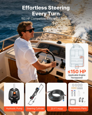 #ad Marine Hydraulic Steering Kit 150HP w Helm Pump Cylinder amp; 24ft Hoses $491.99