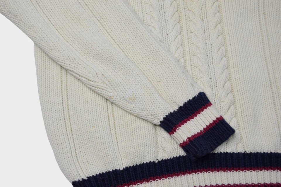Vintage Preswick & Moore Sweater Mens Medium Tennis Cable Knit V Neck Ribbed - Image 3 of 4
