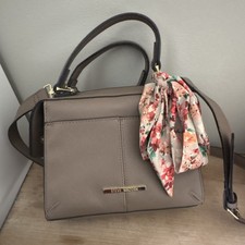 Steve Madden Taupe Satchel Top Handle Bag with Floral Scarf  Bag Charm