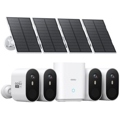 Solar Security Cameras Wireless Outdoor, 4-Cam Kit, 2K QHD Home Security Syst...