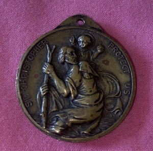 St Christopher Vintage Protection Medal 1 1/2 Inches By 1 1/4 In As Is Preowned