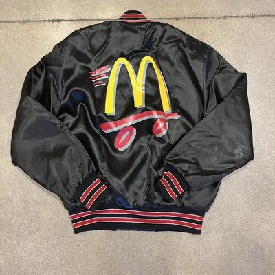 Vintage McDonalds Black Satin Nylon Bomber Jacket Holloway USA Drive Thru  Team L