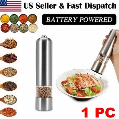 Stainless Steel Electric Salt And Pepper Spice Mill Grinder Battery Operated USA