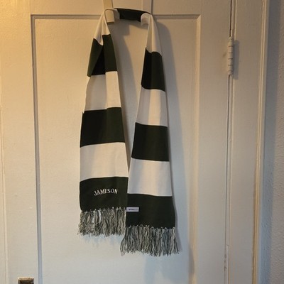 Jameson Green White Striped Knit Scarf with Green White Fringe