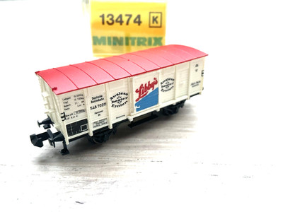 Minitrix 13474, gedeckter Güterwagen Libby´s mit Schiebetüren, Speichenräder,OVP