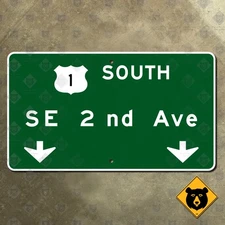 Miami Florida SE 2nd Avenue US Route 1 highway road sign 1961 14x8
