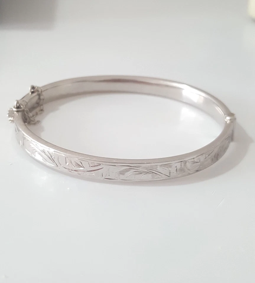 Fabuloso brazalete vintage con bisagras gruesas grabado en plata, peso 925 6,50 g #23006 Foto 2 de 4