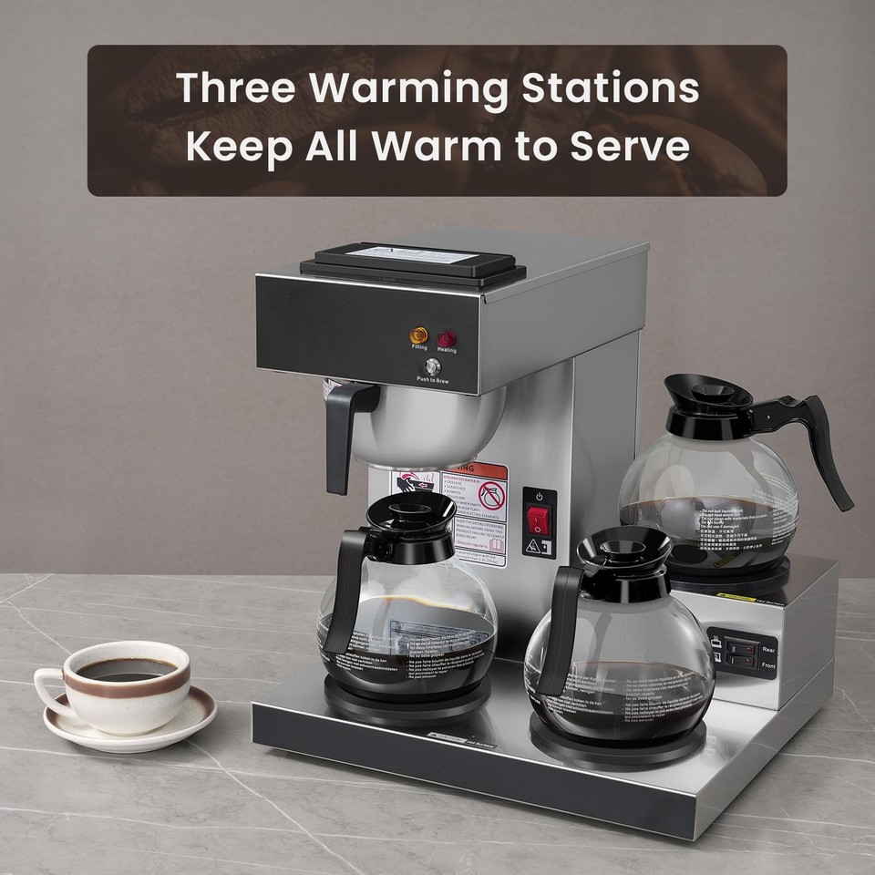 12-Cup Commercial Coffee Maker, Pour Over Drip Coffee Maker Brewer with ...