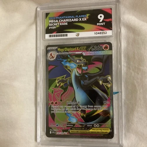 ACE Grading 9 Pokémon TCG Mega Charizard X EX 109/094 Secret Rare Holo EN