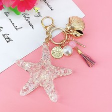 Decorative Pink Starfish Keychain for Bag or Keyring with Pearl Detail