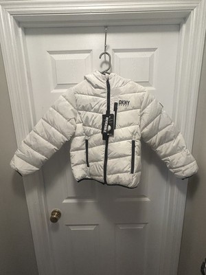 DKNY Sport Puffer Jacket Reversible S/P (8) New With Tags White or Grey 