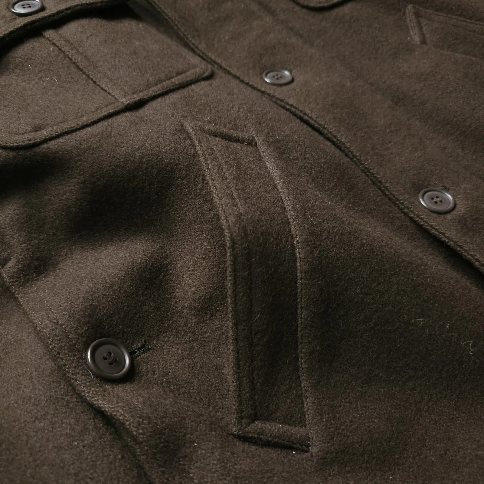 VTG DWW Made in Japan Thick Sturdy Melton Wool Hooded Utility Jacket Brown 38 S image 11