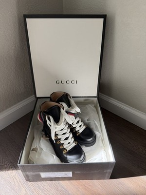 Gucci Sylvie Web 55mm Ankle Boot Black Leather EU Size 35.5