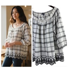 Ralph Lauren Chaps 2X XXL 18 20 Shirt Top Tunic Plaid Floral White Black CHIC Y