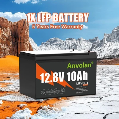 ANVOLAN 12V 10Ah LiFePO4 Lithium Batterie Akku BMS für Aussenborder Camping Solar Boot