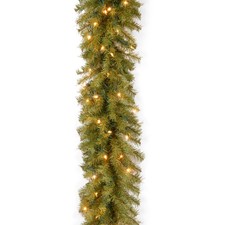 Pre-Lit Artificial Christmas Garland, Green, Norwood Fir, White Lights, Plug ...