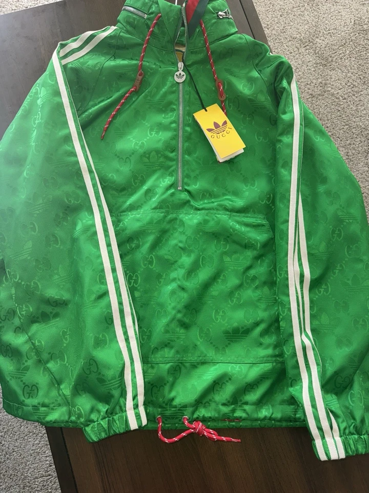 Chaqueta Gucci X Adidas Monograma Trifolio Anorak Media Cremallera Para Hombre Foto 2 de 4