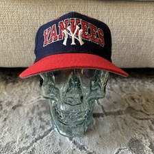 VTG New York Yankees Twins Logo Spellout Snapback Hat Red Blue Wool