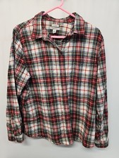 L.L. Bean Women's Scotch Plaid Flannel Shirt, Relaxed XL Red White Green