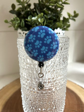 Blue Dog paws Retractable ID Name Badge Holder Reel alligator clip vet nurse