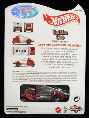Hot Wheels Cabbin' Fever 2015 RLC Red Line Club Holiday Truck Car