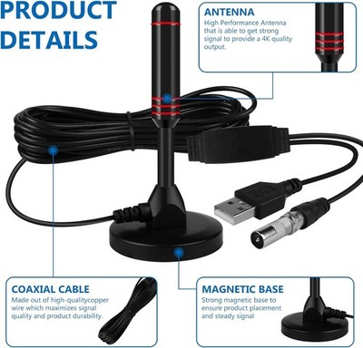DVB-T2 Receiver mit Antenne DAB Stabantenne Zimmerantenne Verstärker 30dbi 1080P