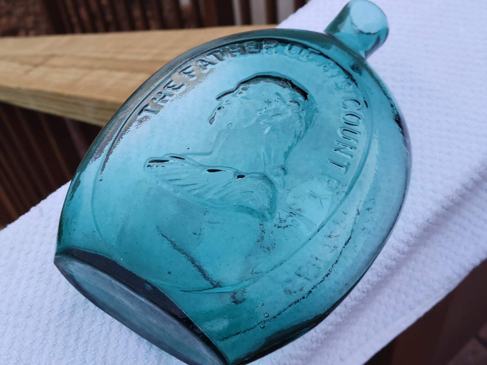 Old Rich Shaded Teal Dyottville Quart Washington Taylor Historical Flask Crisp